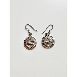 Vintage Navajo 925 Sterling Silver Sun Face Geometric Drop Earrings